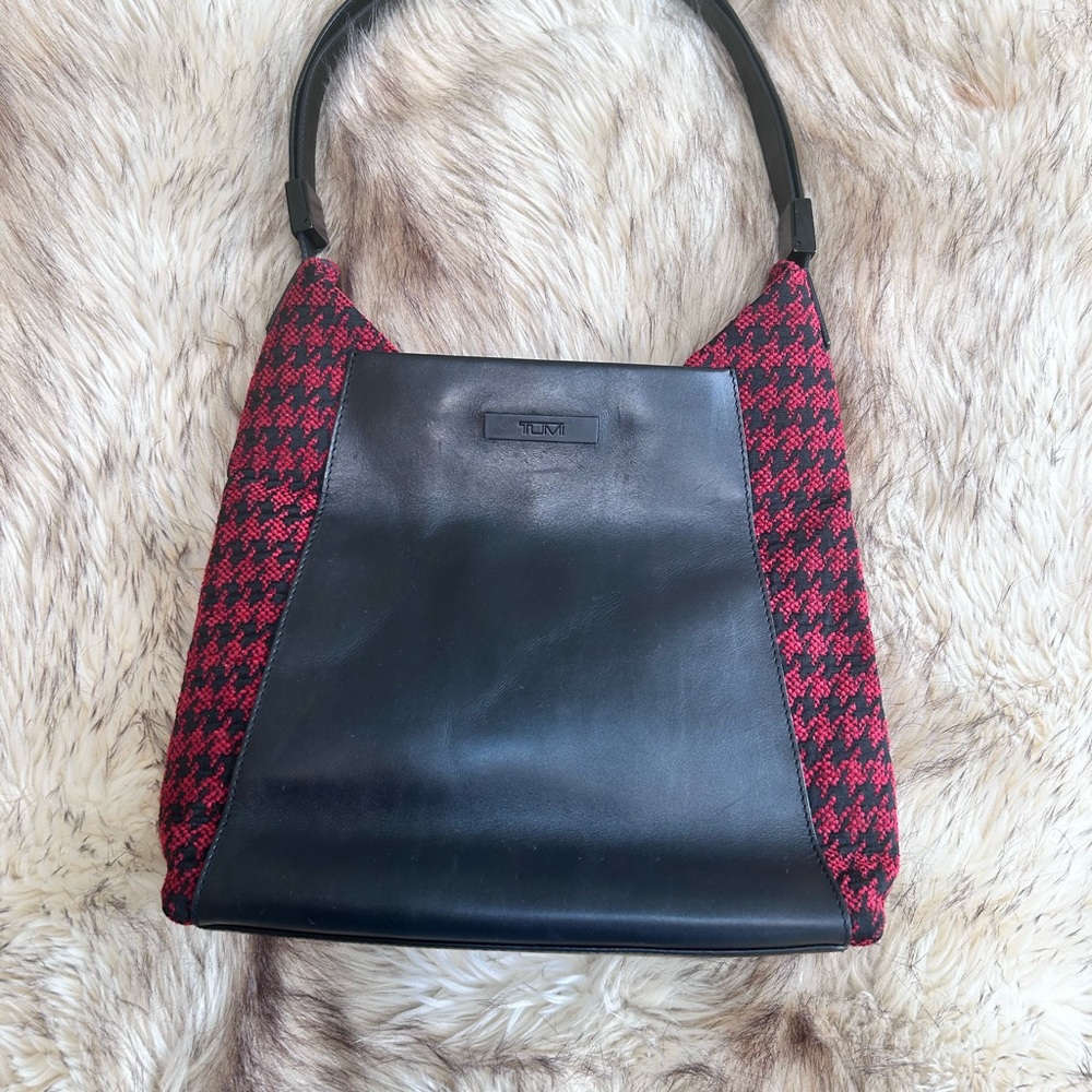 Tumi Black and Red Patterned Hobo Bag